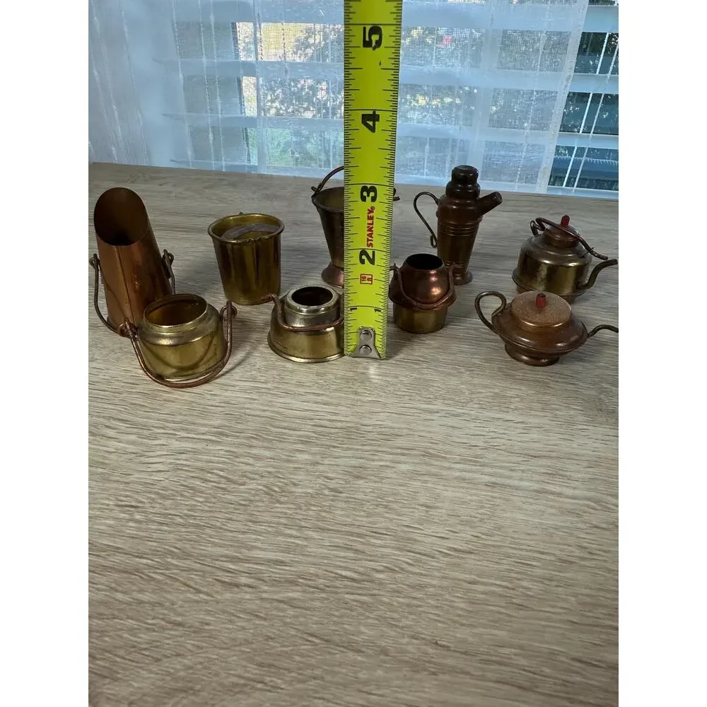 Vintage Japan Miniature Brass Copper Kitchenware Lot, 12pc Dollhouse Decor